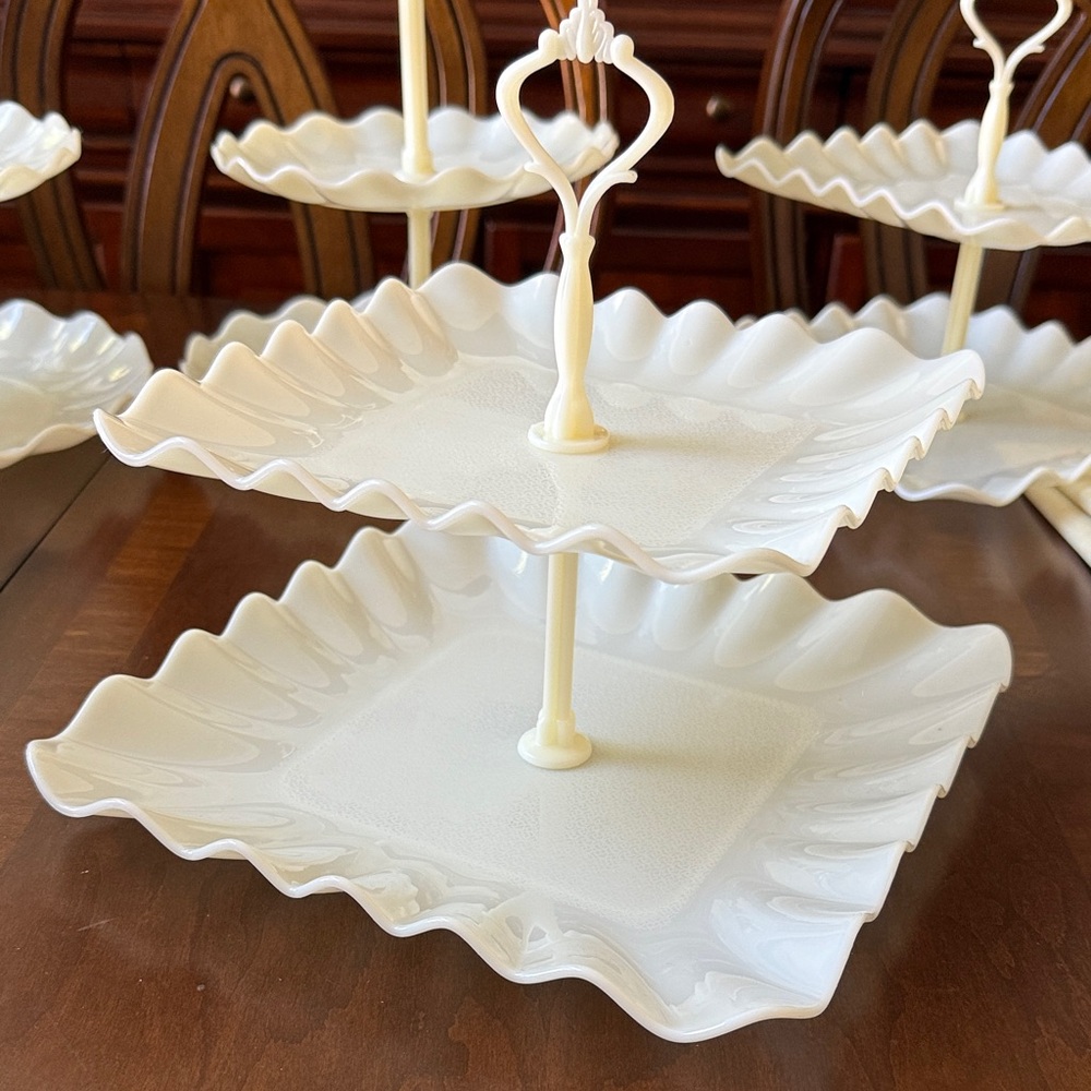 Two-Tier Ruffled Serving Stand in Cream